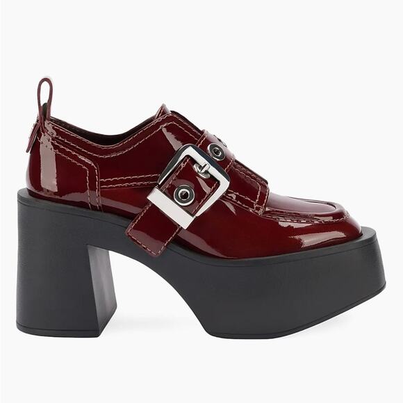 Larroude Stewart 100mm Patent Leather Platform Oxfords in Maroon - Picture 7 of 10